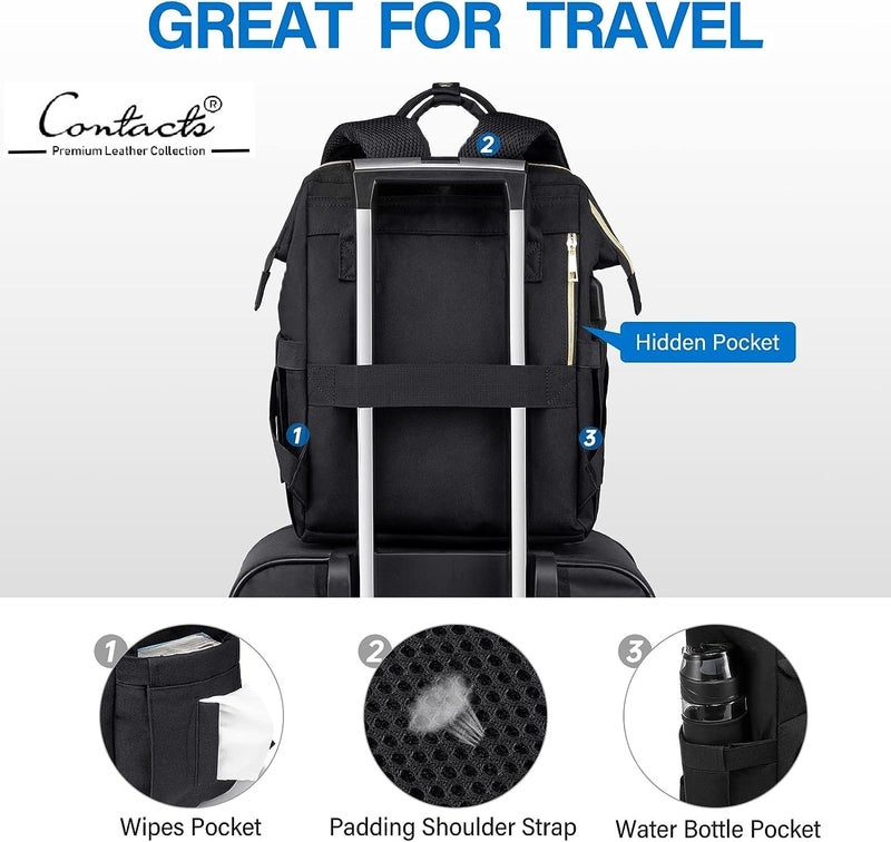 Contacts Unisex 5 Compartment Laptop Backpack, 15.6 Inch Work Backpack Purse Waterproof Anti-Theft Travel Back Pack With USB Charging Port (Black) - Image 5