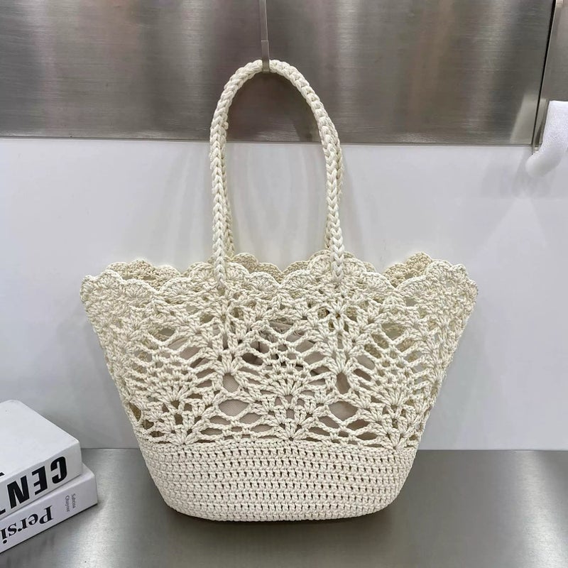 Celebrity Style Handmade Crochet Shoulder Bag for Women Woven Cotton Beach Tote - Image 5