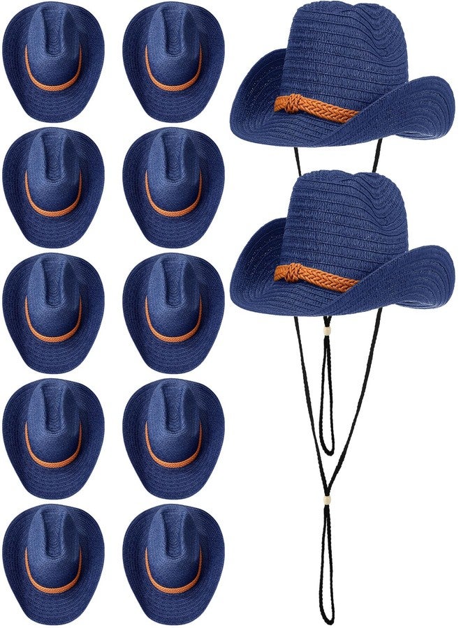 JaGely 12 Pcs Straw Cowboy Hat for Men Women Western Party Sun Protection Hat Wide Brim Cowgirl Costume Accessories for Summer Beaches Outdoor Adventures Fishing Riding Camping Garden Yard(Navy Blue) - Image 1