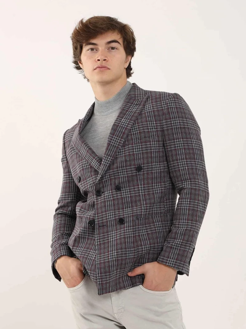 Claret Red Men's Slim Fit Mono Collar Jacket