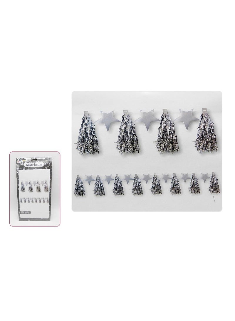 PARTY FUN Tassel Garland 25cm x 4m, Set of 17 Tassels, Sparkling Elegance for Stunning Decoration Silver Color  - Image 2