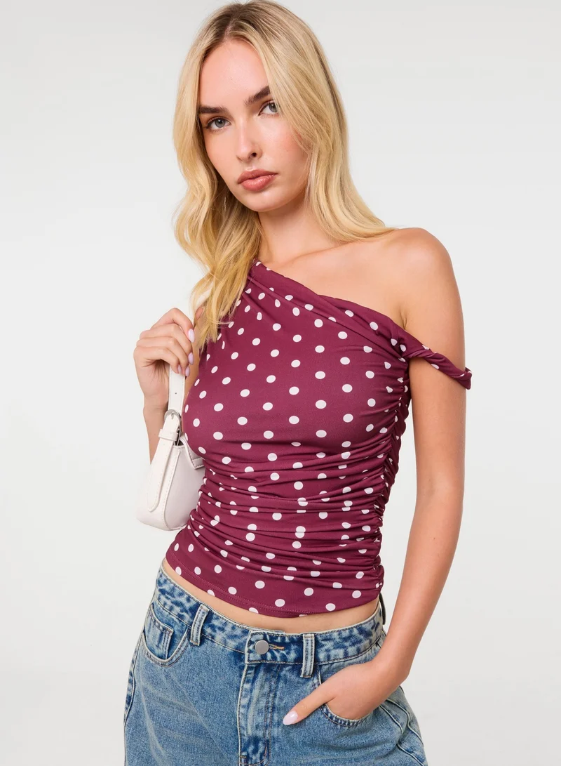 Pink Vanilla Polka Dot Slinky Off Shoulder Top