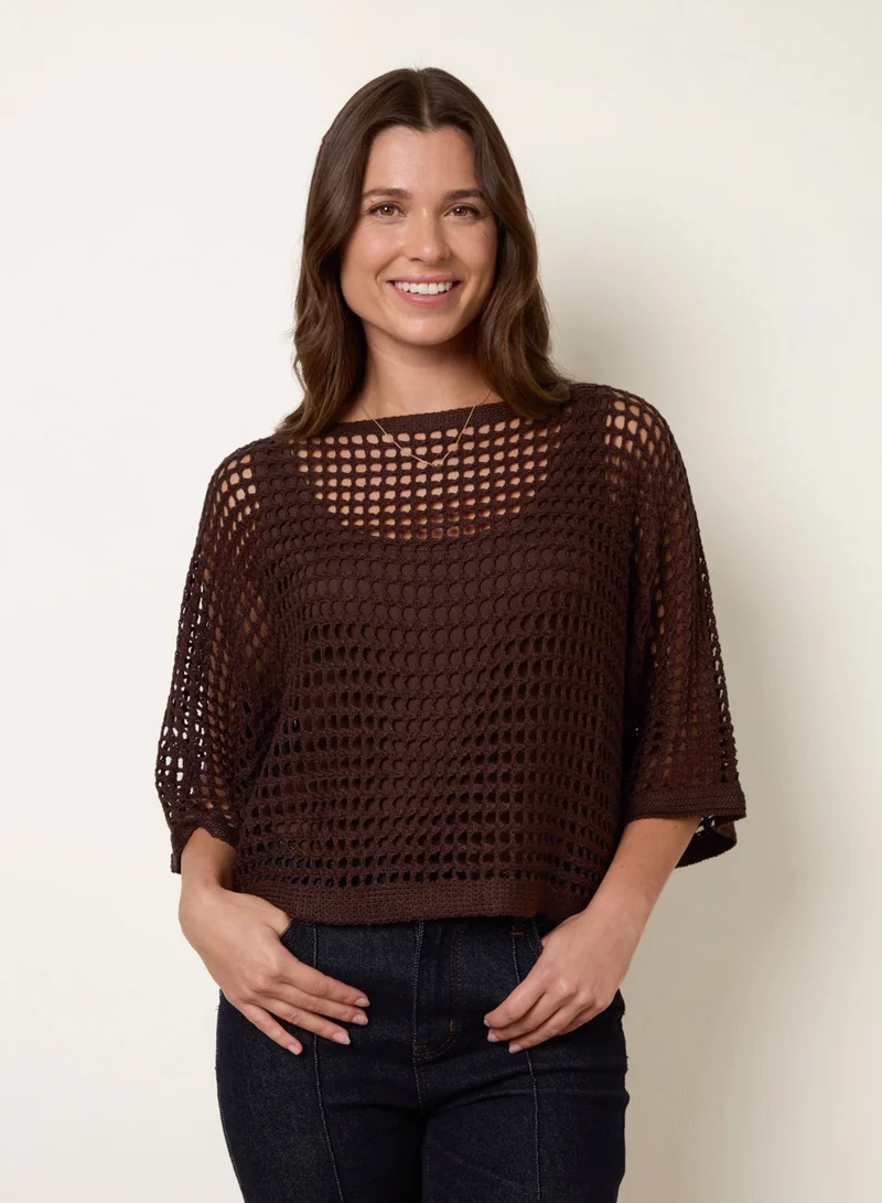 Blue Vanilla Round Neck Net Top