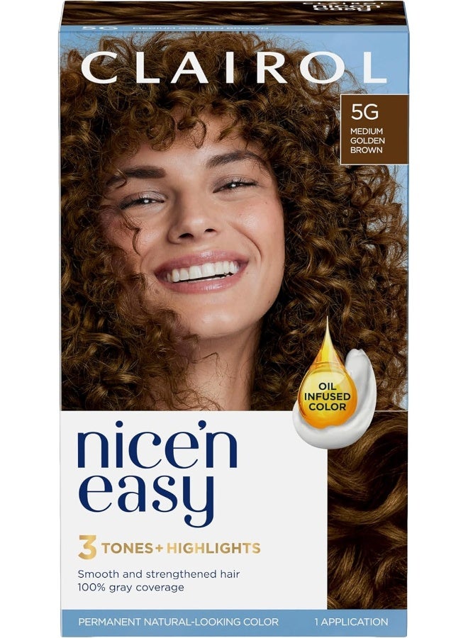 CLAIROL Nice & Easy Permanent Hair Color 5G Natural Medium Golden Brown 1 Kit - Image 1