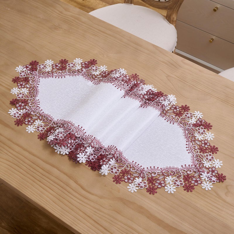 Winotic White Dark Red Floral Lace Jacquard Table Runner Dresser Scarf 36 inches Long for Kitchen Dining Coffee Table Parties Wedding Home Decor (16â€ x36â€, Dark Red Floral) - Image 5