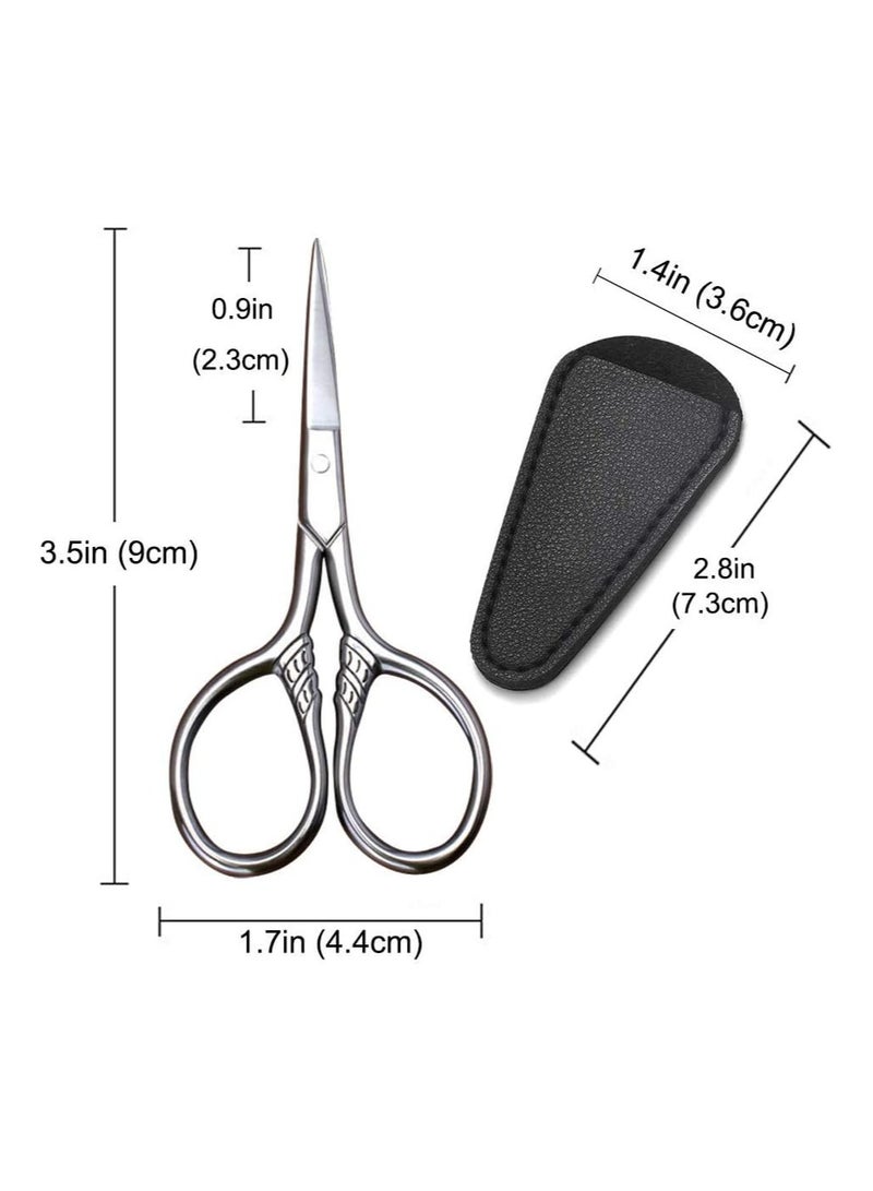 3.5inch Stainless Steel Precision Scissors MultiPurpose Grooming Kit for Eyebrows Facial Hair and Beards with Stylish PU Case