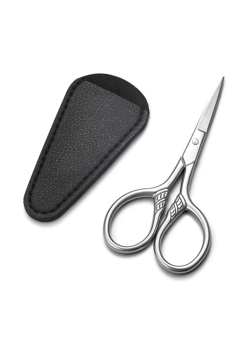 3.5inch Stainless Steel Precision Scissors MultiPurpose Grooming Kit for Eyebrows Facial Hair and Beards with Stylish PU Case  - Image 1
