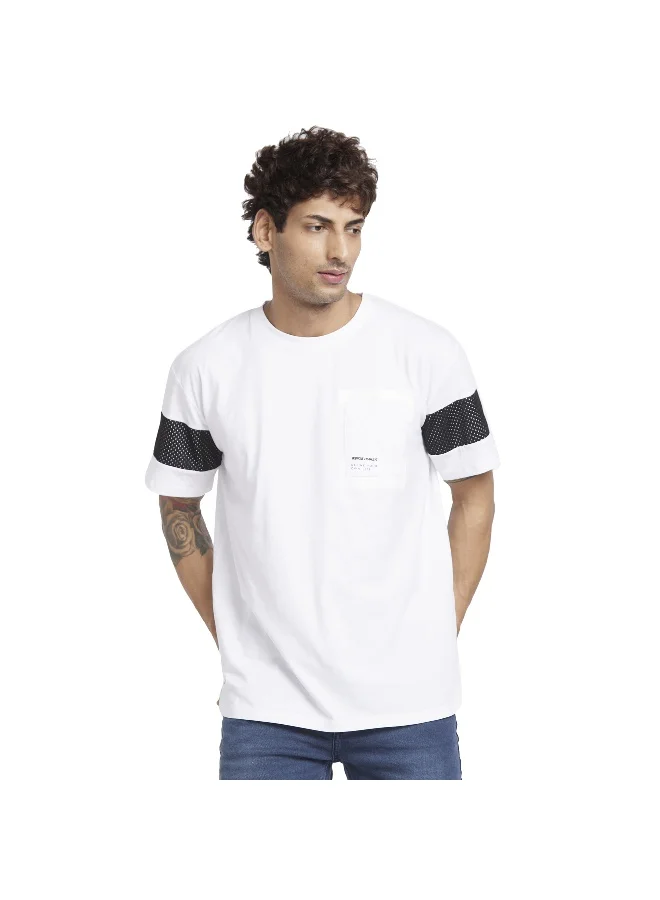 بيينغ هيومان Mens White Round Neck Short Sleeve T-Shirt
