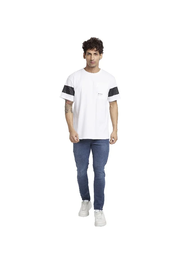 بيينغ هيومان Mens White Round Neck Short Sleeve T-Shirt