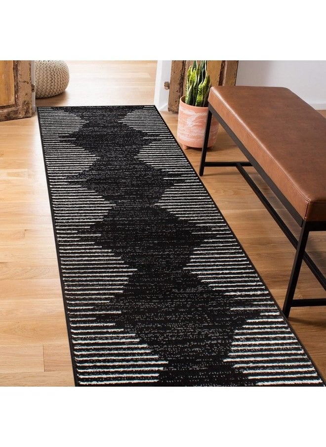 Rugshop - Bohemian Stripe Stain Resistant High Traffic Living Room Kitchen Bedroom Dining Home Office Runner Rug 2'X7' Black - Image 1