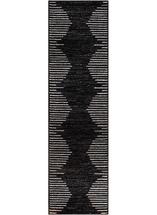Rugshop - Bohemian Stripe Stain Resistant High Traffic Living Room Kitchen Bedroom Dining Home Office Runner Rug 2'X7' Black - Image 1