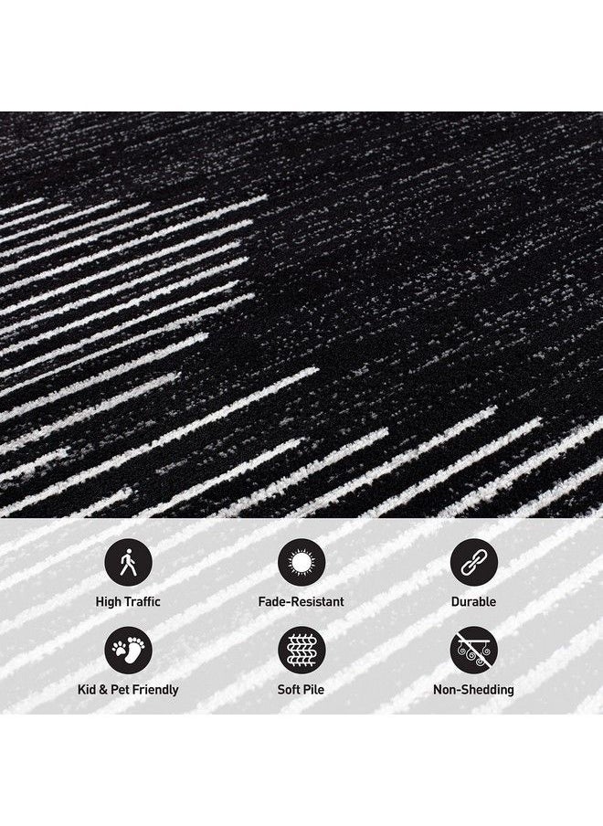 Rugshop - Bohemian Stripe Stain Resistant High Traffic Living Room Kitchen Bedroom Dining Home Office Runner Rug 2'X7' Black - Image 1