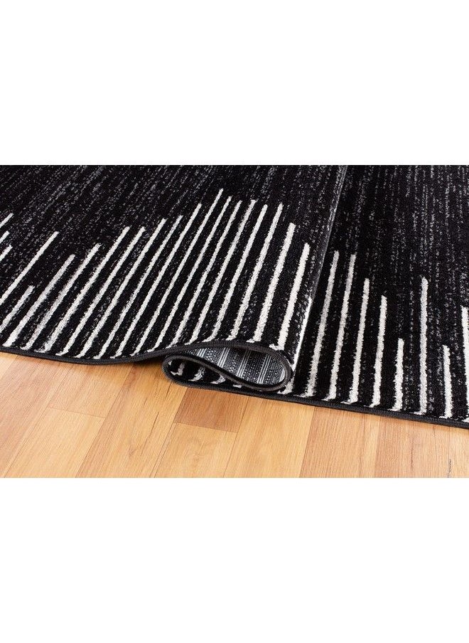 Rugshop - Bohemian Stripe Stain Resistant High Traffic Living Room Kitchen Bedroom Dining Home Office Runner Rug 2'X7' Black - Image 1