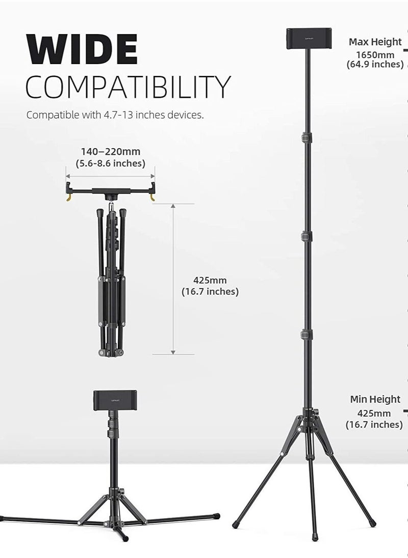Generic Tablet Floor Tripod Stand - 64.9 Tablet Holder Mount with Adjustable Height for Stream/Watching with Bluetooth Remote, for iPad Pro 12.9, Mini, Air  - Image 5