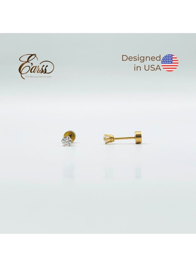 ايرس حلق ذهبي مستدير من الزركونيوم 3 مم للأطفال - Image 4