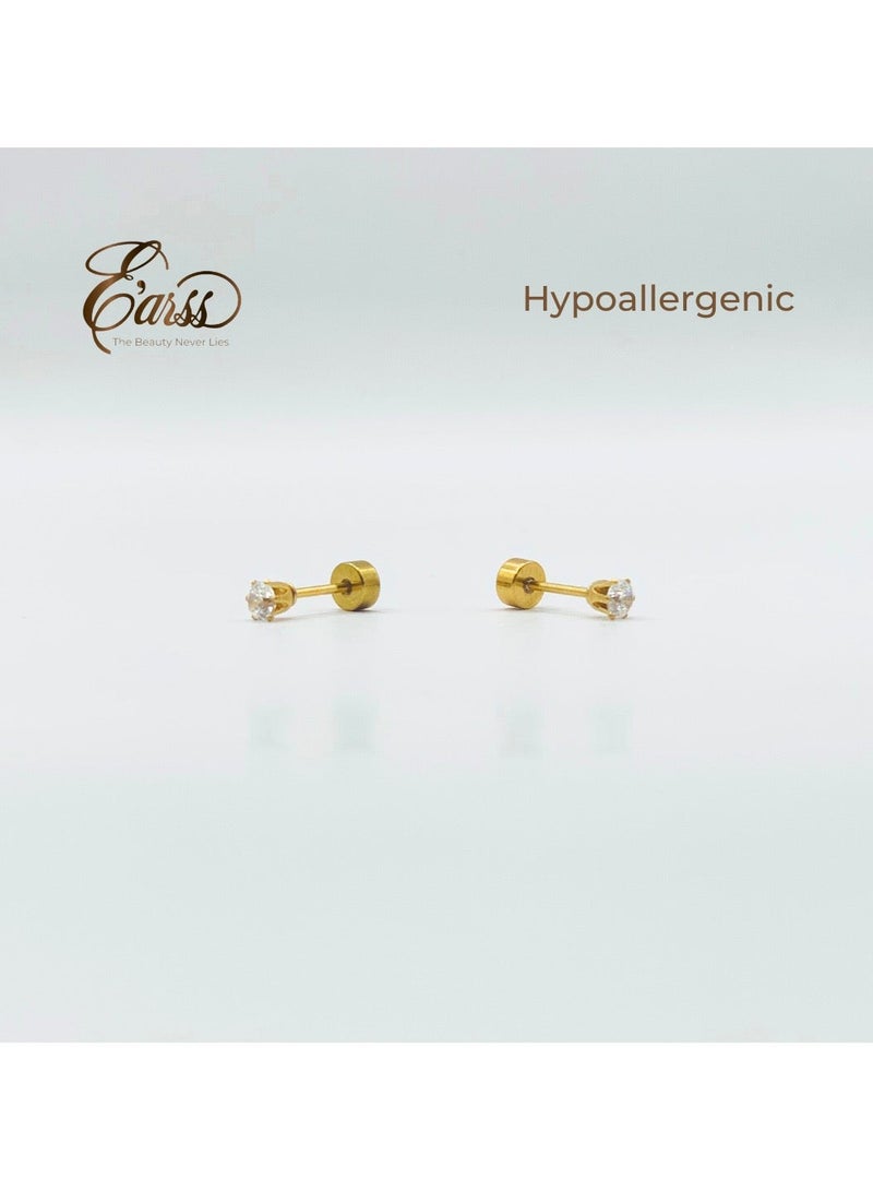 ايرس حلق ذهبي مستدير من الزركونيوم 3 مم للأطفال - Image 5