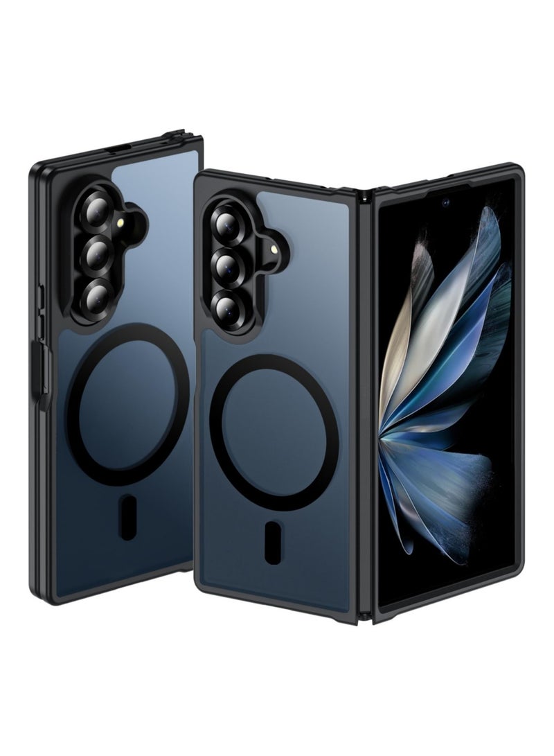 Aookay for Samsung Galaxy Z Fold 7 Magnetic Case, [Compatible with MagSafe] Translucent Matte Mil-Grade Drop Proof Protection Shockproof Hard PC Rugged Phone Cover (Black) - Image 1