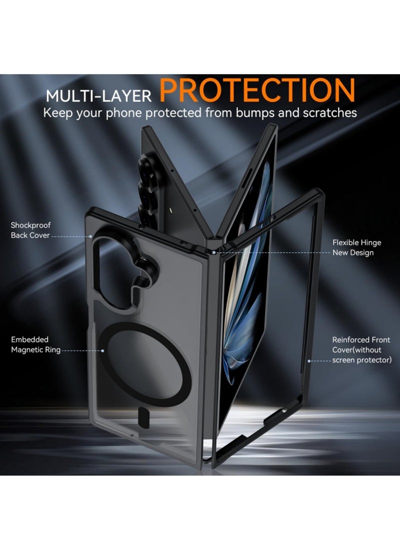 Aookay for Samsung Galaxy Z Fold 7 Magnetic Case, [Compatible with MagSafe] Translucent Matte Mil-Grade Drop Proof Protection Shockproof Hard PC Rugged Phone Cover (Black) - Image 2