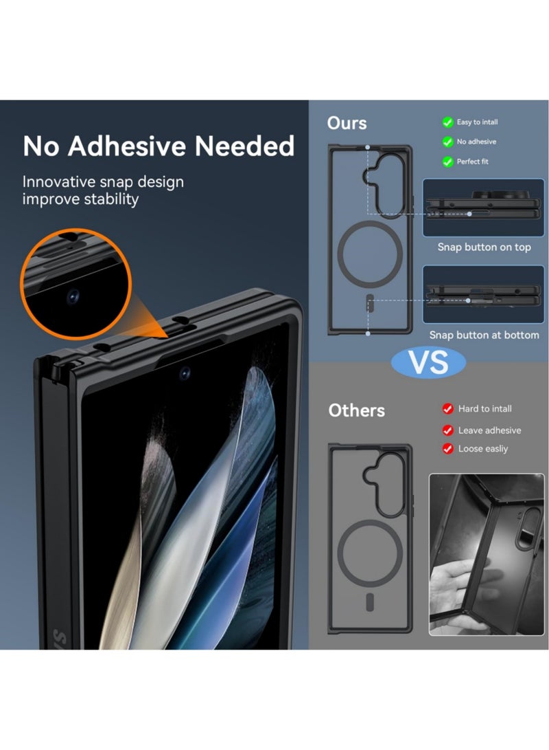 Aookay for Samsung Galaxy Z Fold 7 Magnetic Case, [Compatible with MagSafe] Translucent Matte Mil-Grade Drop Proof Protection Shockproof Hard PC Rugged Phone Cover (Black) - Image 4