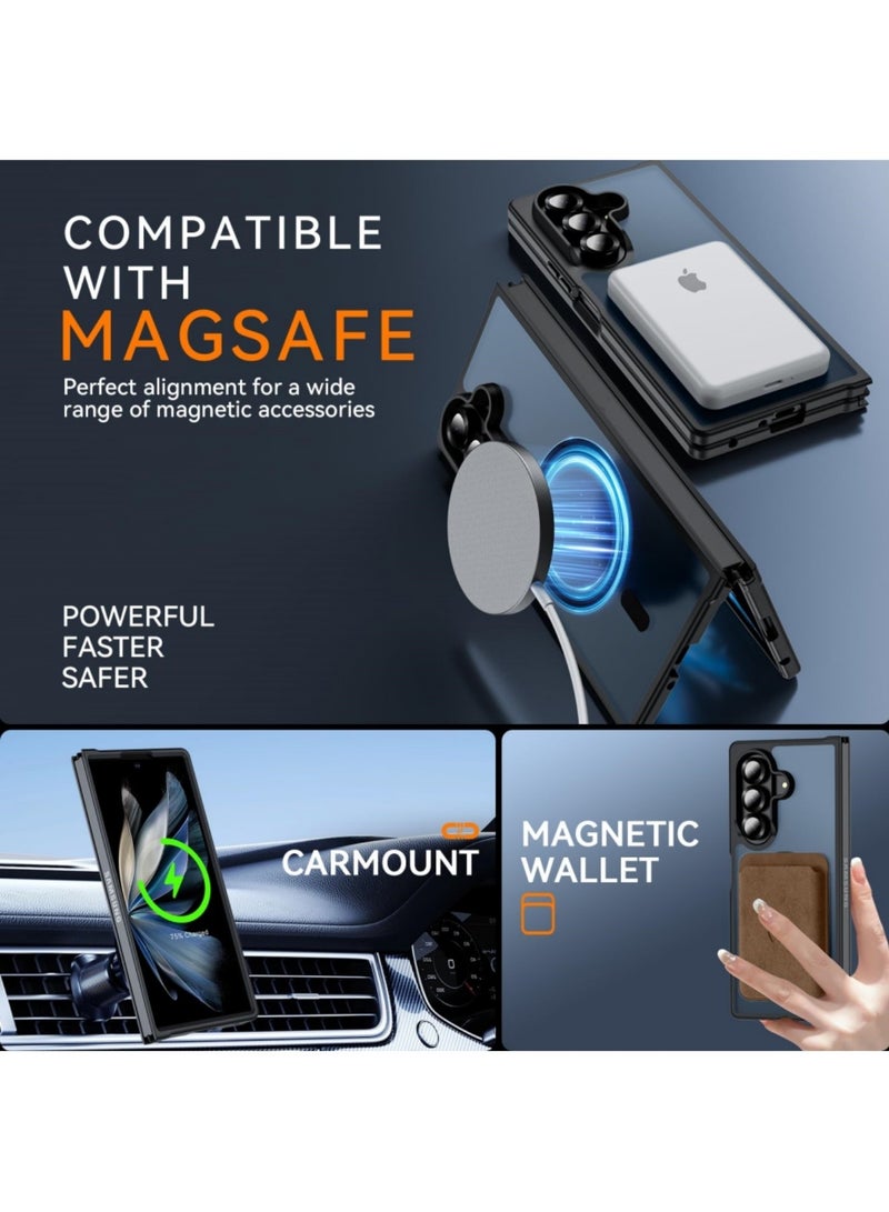 Aookay for Samsung Galaxy Z Fold 7 Magnetic Case, [Compatible with MagSafe] Translucent Matte Mil-Grade Drop Proof Protection Shockproof Hard PC Rugged Phone Cover (Black) - Image 3