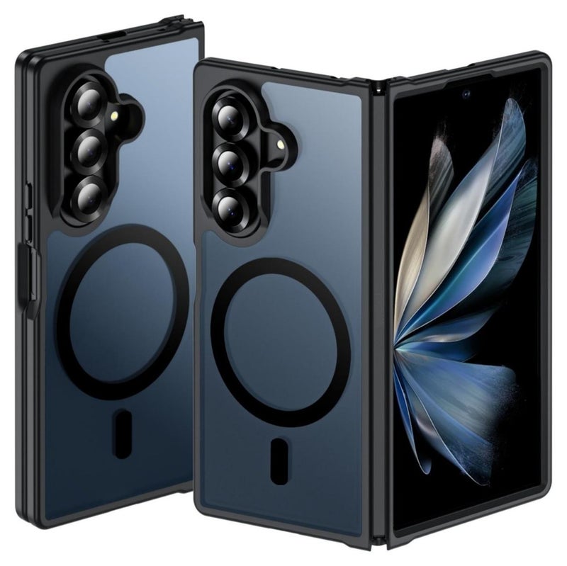 Aookay for Samsung Galaxy Z Fold 7 Magnetic Case, [Compatible with MagSafe] Translucent Matte Mil-Grade Drop Proof Protection Shockproof Hard PC Rugged Phone Cover (Black) - Image 1