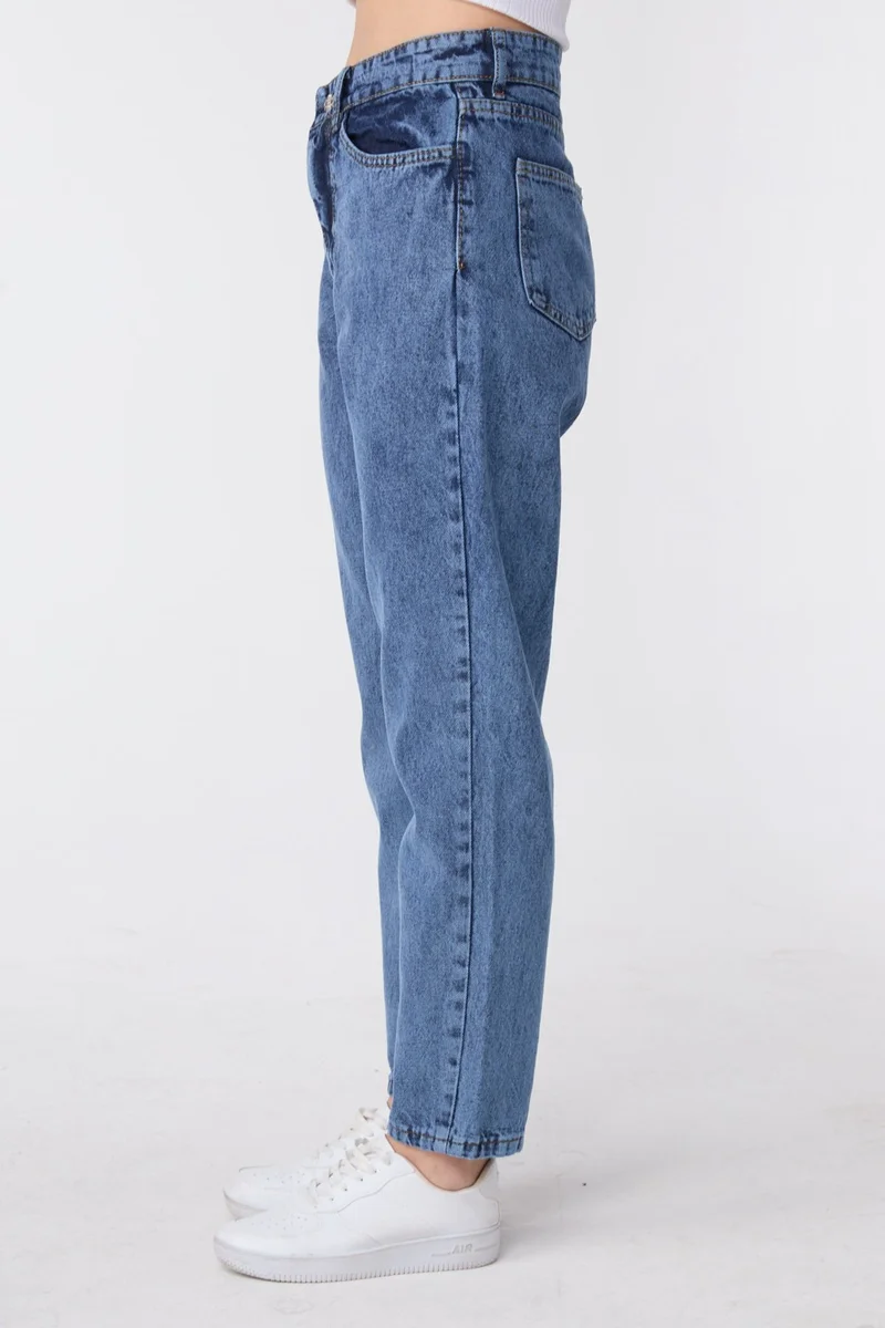 Tofisa 23669-BLUE-SNOW-WASH High Waist Mom Jeans