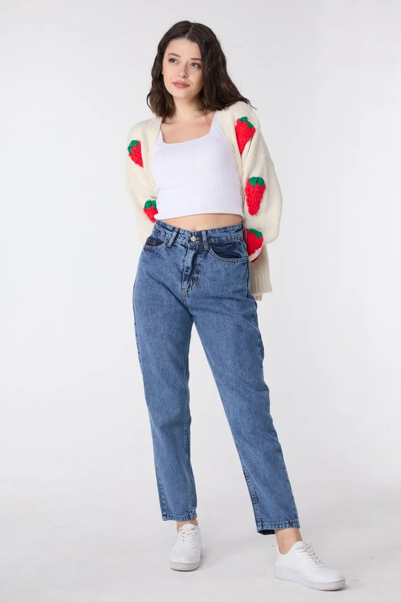 Tofisa 23669-BLUE-SNOW-WASH High Waist Mom Jeans