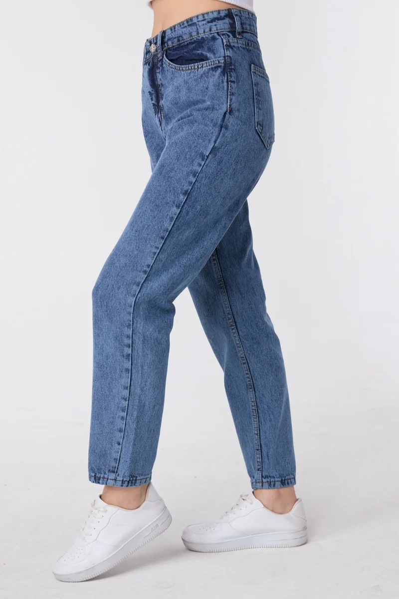 Tofisa 23669-BLUE-SNOW-WASH High Waist Mom Jeans