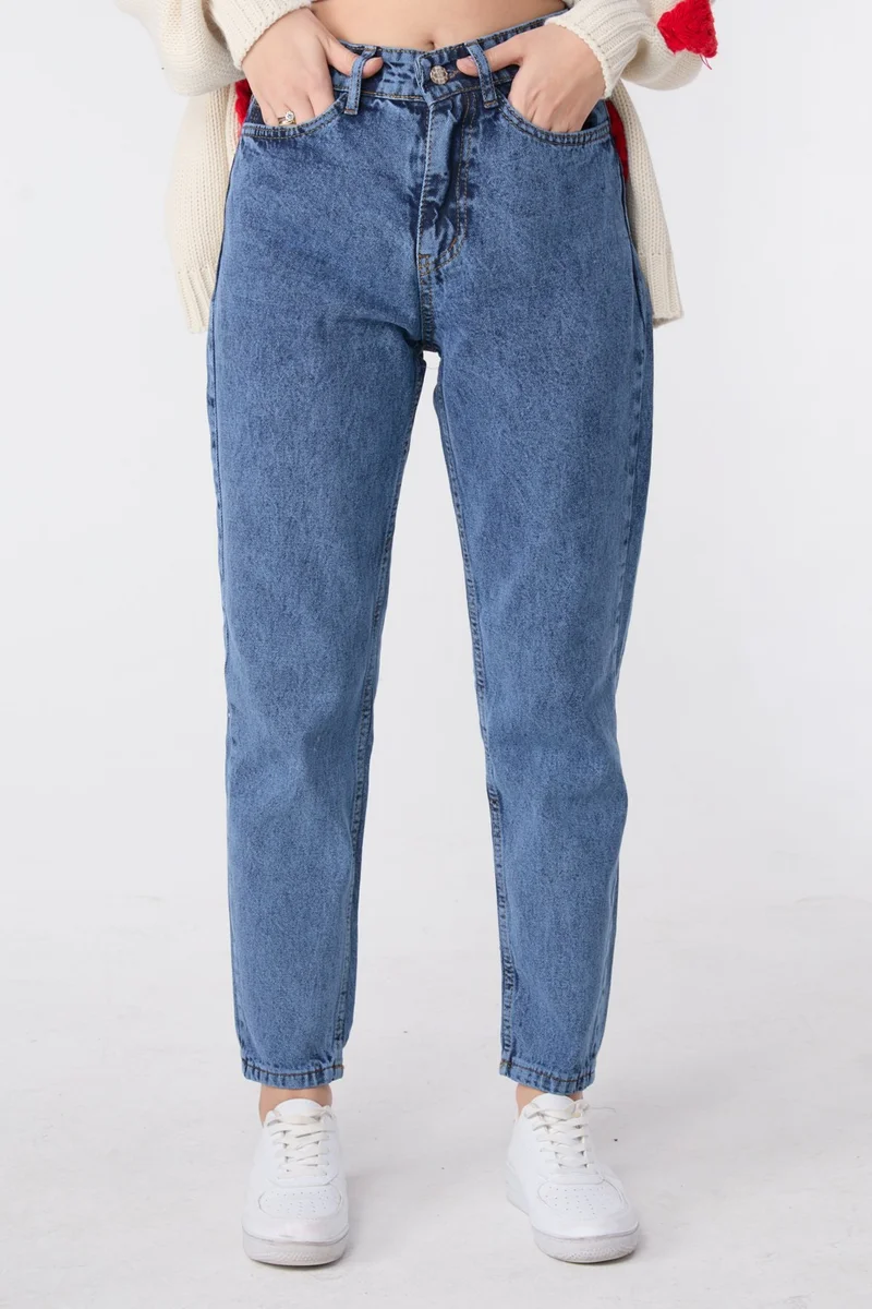 Tofisa 23669-BLUE-SNOW-WASH High Waist Mom Jeans