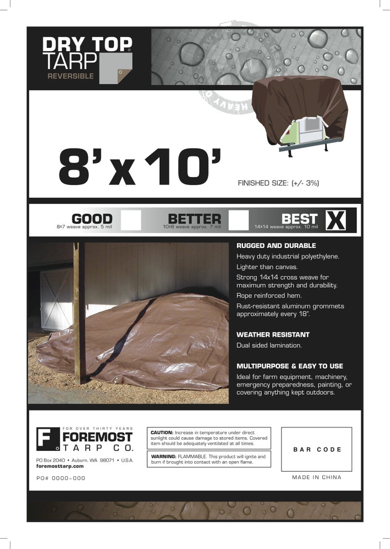 DRY TOP 20810 Silver/Brown 8' x 10' Heavy Duty Reversible Full Size 10-mil Poly Tarp item #208108, 8x10 Feet - Image 4