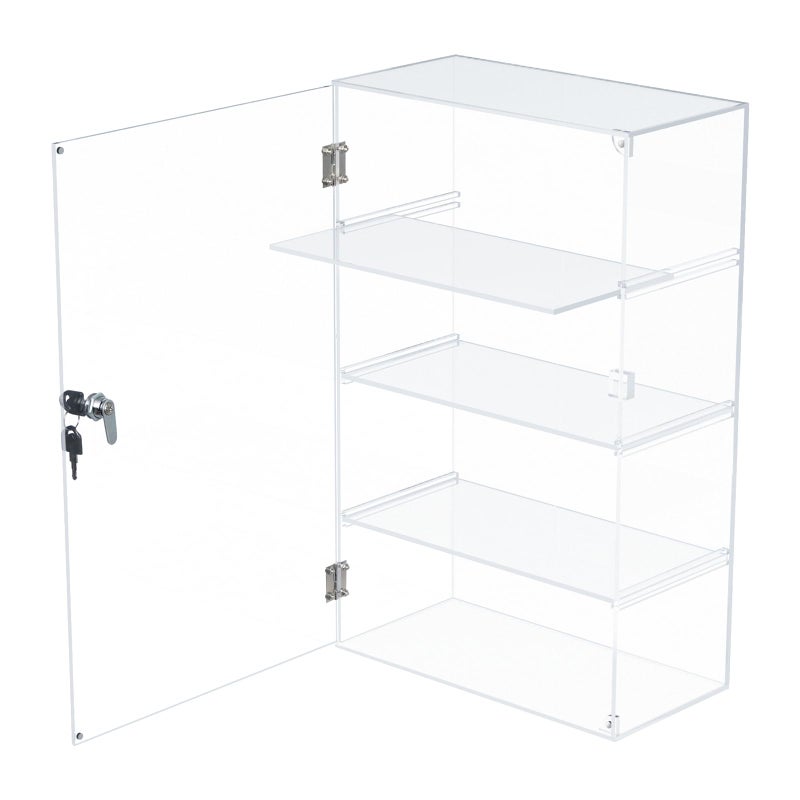 Choowin 4 Shelf Acrylic Display Case with Lock Key Clear Locking Display Case Showcase Cabinet with Removable Shelves Safe Storage for Collectibles Labubu 12x6x19 inch