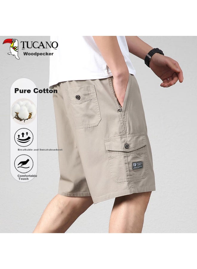 Tucano Men's Summer Cotton Casual Workwear Sports Thin Breathable Five-point Shorts Light Grey 2XL - Image 1