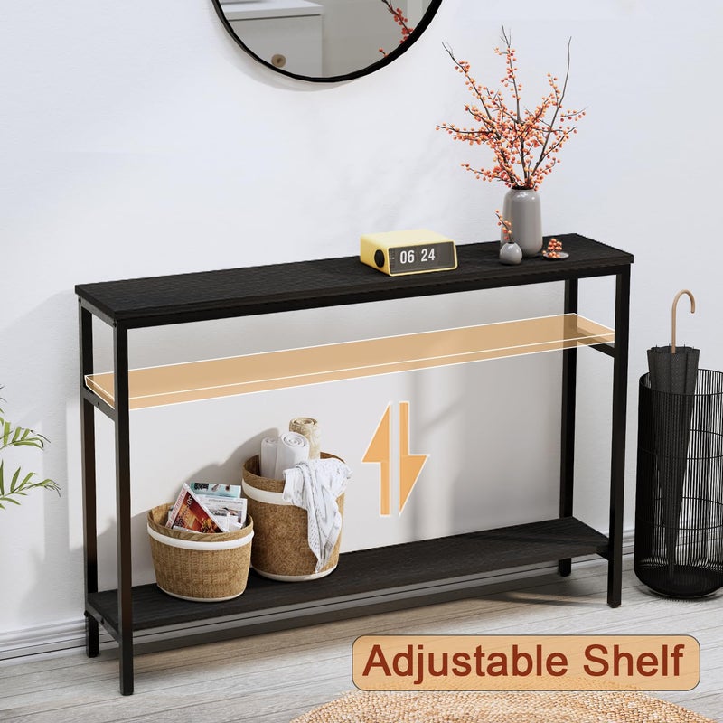 Timberer Narrow Console Table, 47 Inch Sofa Table with Adjustable Shelf, 2-Tier Long Skinny Table for Hallway, Entryway, Living Room, Foyer, Black - Image 2