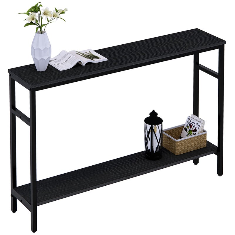 Timberer Narrow Console Table, 47 Inch Sofa Table with Adjustable Shelf, 2-Tier Long Skinny Table for Hallway, Entryway, Living Room, Foyer, Black - Image 1