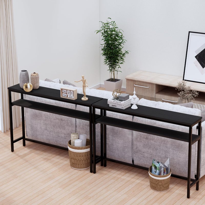 Timberer Narrow Console Table, 47 Inch Sofa Table with Adjustable Shelf, 2-Tier Long Skinny Table for Hallway, Entryway, Living Room, Foyer, Black - Image 4