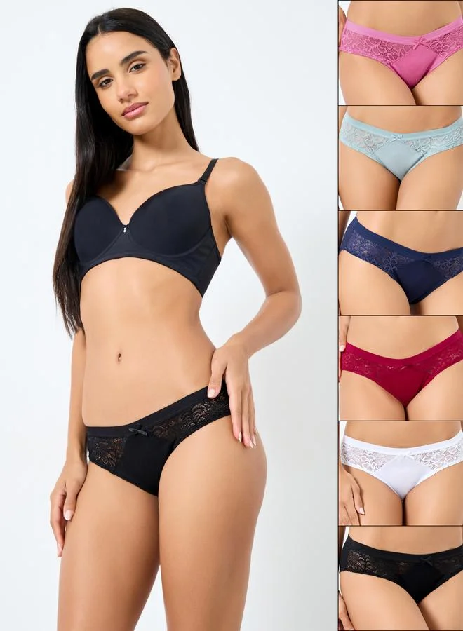 ستايلي مجموعة من 6 - سروال داخلي بيكيني بتفاصيل دانتيل