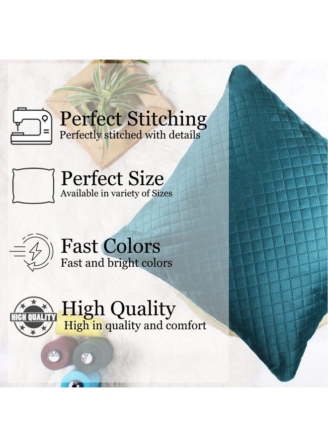 STITCHNEST Set of 2 Cushion Cover | Quilted Velvet | Castleton Green| Soft & Premium Look | 12x12 Inches | Fit for Sofa & Living Room Décor - Image 2