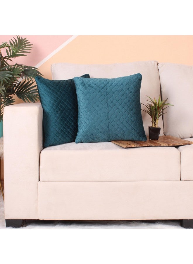 STITCHNEST Set of 2 Cushion Cover | Quilted Velvet | Castleton Green| Soft & Premium Look | 12x12 Inches | Fit for Sofa & Living Room Décor - Image 1