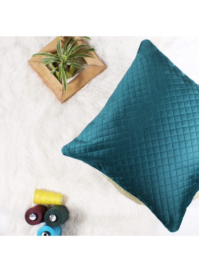 STITCHNEST Set of 2 Cushion Cover | Quilted Velvet | Castleton Green| Soft & Premium Look | 12x12 Inches | Fit for Sofa & Living Room Décor - Image 3