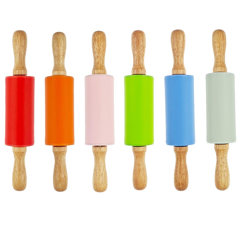 Miokun 6 Pack Small Rolling Pin For Kids Kids Rolling Pin For Home Kitchen (6 Colors) (9 Inch) - Image 1