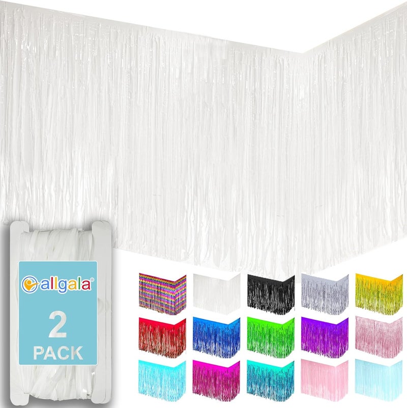 allgala تنورة طاولة لامعة بيضاء 2-pack 29x108 بوصة تنورات طاولة من رقائق معدنية لحفلات الأحداث، موكب، زينة الحفلات - Image 1