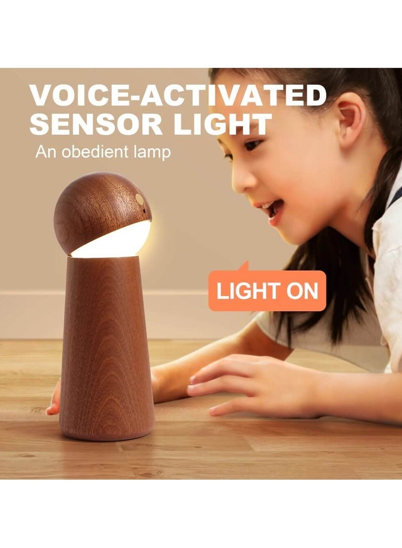 Voice Activated Sensor Light, LED Wooden Night Light, LED Voice Smart Touch Sensor Control Night Light, USB Rechargeable Wireless Lamp, Desk Lamp, Sensor Light - Image 2