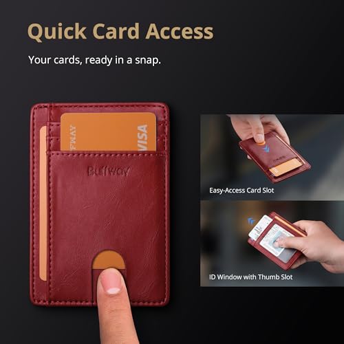 Buffway Slim Minimalist Front Pocket RFID Blocking Leather Wallets for Men and Women - Alaska Cherry - Image 3