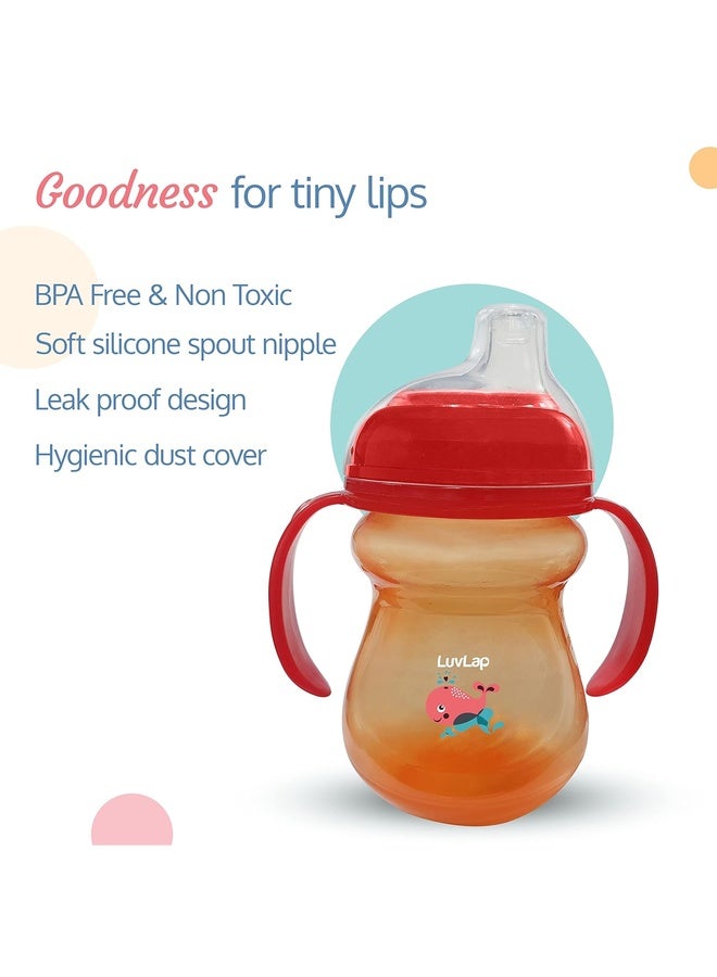 Luvlap Moby Little Spout Sipper for Infant/Toddler, 240ml, Anti-Spill Sippy Cup with Soft Silicone Spout BPA Free, 6m+ (Orange) - Image 2