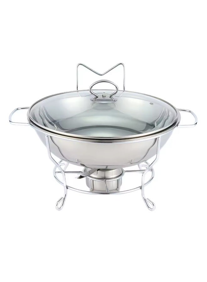 NKX Stainless Steel Round Buffet Chafing Dish with Tempered Glass Lid and Stand Food Warmer for Hotel Catering and Restaurant Service 6.0 Litre - Image 1