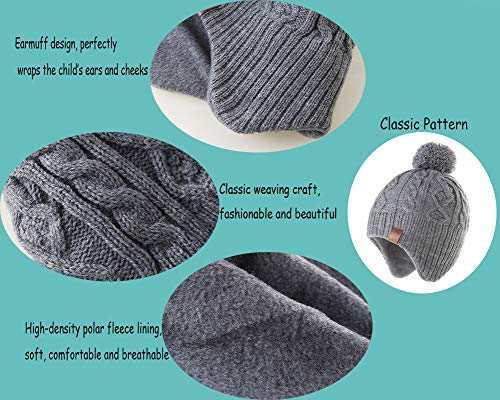 Moon Kitty Baby Boys Girls Knit Hat Skiing Winter Caps With Warm Ear Flap, Gray, 1-3Years - Image 3
