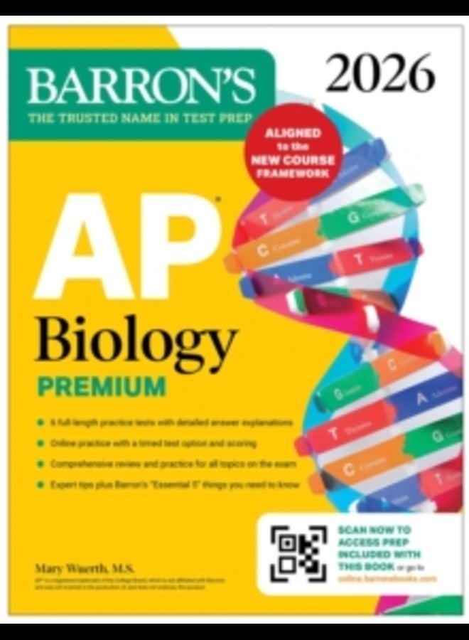 AP Biology Premium، 2026: كتاب تحضيري مع 6 اختبارات تدريبية + مراجعة شاملة + تدريب عبر الإنترنت من سلسلة بارونز التعليمية (المؤلفة)، ماري إم. إس. وورث (المؤلفة)