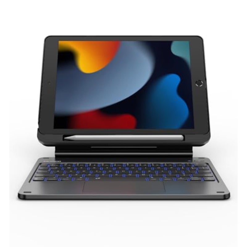 حافظة iPad الجيل التاسع مع لوحة مفاتيح: ألومنيوم، فضي، حامل مغناطيسي ناتئ عائم، لوحة تتبع متعددة اللمس، مفاتيح بإضاءة خلفية، حامل قلم رصاص - Image 1