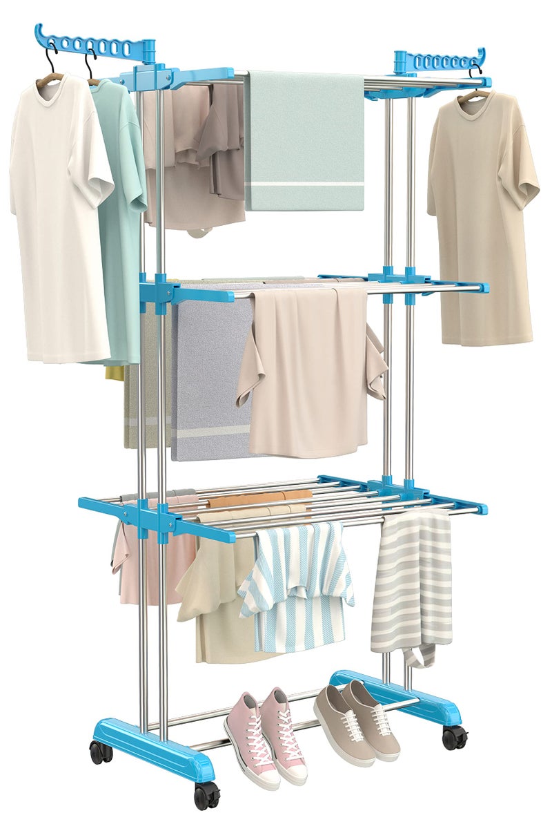 Synergy - Premium Heavy Duty Stainless Steel Clothes Drying Stand | Cloth Dryer Stand | Cloth Stand for Drying Clothes Foldable | Cloth Hanging Stand | Cloth Drying Stand (3-Tier) Blue - SY-CS19 - Image 1