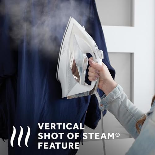 Sunbeam Turbo Steam Iron, 1700 Watt, Nonstick Ceramic Soleplate, Horizontal or Vertical Shot of Steam, Quick Heating, 3-Way Auto-Off, White and Chrome,9.3"L x 3.7"W - Image 3
